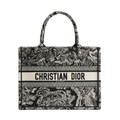 Dior Large Book Tote In Ecru And Black Toile De Jouy Embroidery